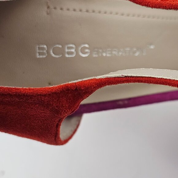 BCBGeneration Women's Orange & Purple Suede Peep Toe Stiletto Heels Size 9B - Picture 12 of 13